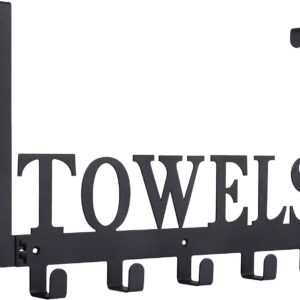 Over The Door Hooks - Towel Holder for Bathroom, Bedroom, Kitchen & Pool - Sandblasted Black Metal Wall Mount