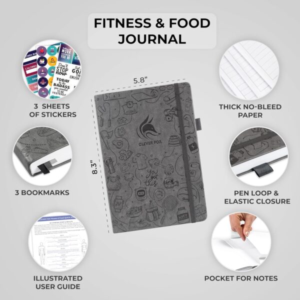 Clever Fox Fitness & Food Journal – Nutrition & Workout Planner for Women & Men – Diet & Gym Exercise Log Book with Calendars, Diet & Training Trackers - Undated, A5 Size, Hardcover (Grey) - Image 2