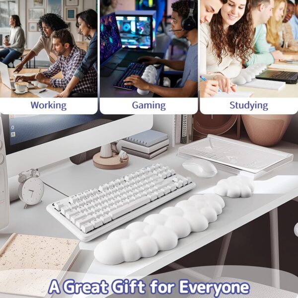 Cloud Wrist Rest Keyboard, Cloud Keyboard Wrist Pad Set with PU Leather Memory Foam, Cute Arm Rest for Palm Support, PC/Gaming Desk Accessories/Office Setup/Computer Hand Cushion - White - Image 6