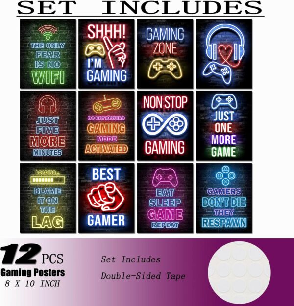 12Pcs Neon Gaming Posters for Teen Boys Room & Gaming Room Decor - 8x10 Inch Vibrant Gamer Wall Art Prints | No Frame Included | Cool Gifts for Gamers - Image 2