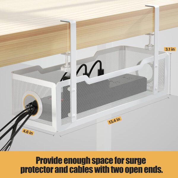 Under Desk Cable Management Tray White, Cinati Wire Organizers No Drill, Cable Tray with Clamp for Wire Management, Cord Organization Box for Office, Home - No Damage to Desk - Image 5