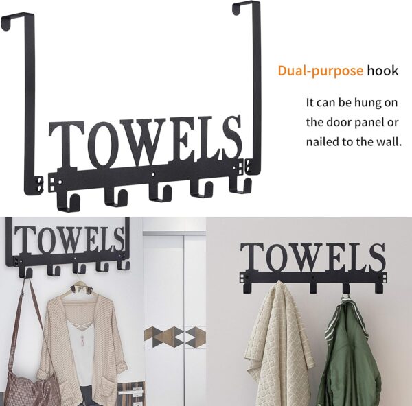 Over The Door Hooks - Towel Holder for Bathroom, Bedroom, Kitchen & Pool - Sandblasted Black Metal Wall Mount - Image 3