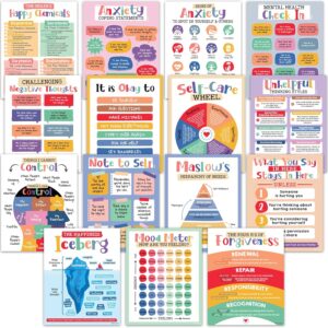 Decorably 15 Mental Health Posters for Classroom, 11x14in Matte-Laminated Educational Mental Health Posters for Office - School, Counselors Office, Therapy Clinic