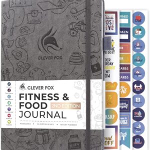 Clever Fox Fitness & Food Journal – Nutrition & Workout Planner for Women & Men – Diet & Gym Exercise Log Book with Calendars, Diet & Training Trackers - Undated, A5 Size, Hardcover (Grey)