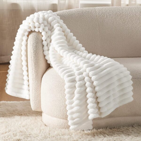 Bedsure White Throw Blanket for Couch - GentleSoft Cozy Blanket for Women, Cute Fleece Throws for Girls, Room Home Dorm Decor, Birthday Gifts for Women Men Mom Teacher Gifts, Off White, 50x60 Inches - Image 5