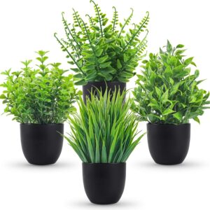 Der Rose Fake Plants 4 Packs Artificial Plants Small Faux Plants Black Bathroom Accessories for Bathroom Home Office Desk Decor Indoor