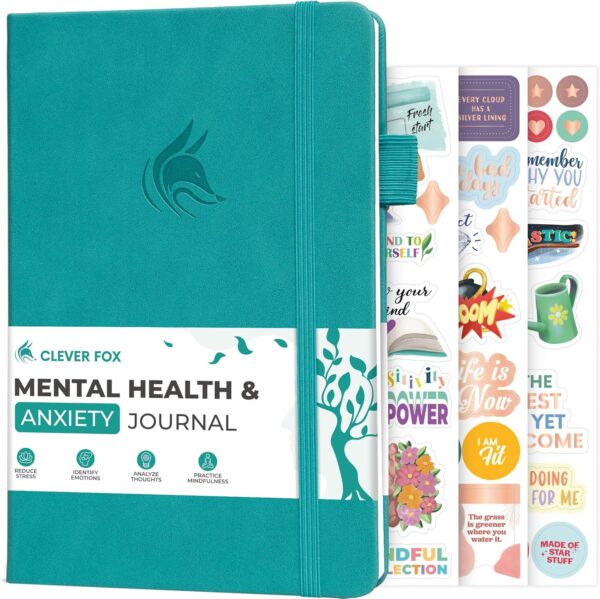 Clever Fox Mental Health & Anxiety Journal – Guided CBT Journal with Prompts for Self Help & Stress Relief – Mood & Emotion Tracker (Turquoise)