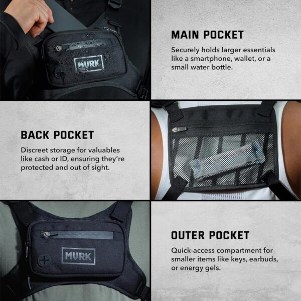 MVRK Water Resistant Chest Pack - Running Vest for Workouts, Running Phone Holder Extra Storage, Lightweight Running Pack - Image 7