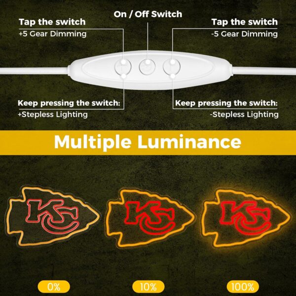 Football Team Neon Sign, Cool Light Up Dimmable KC Team Logo Hanging Led Neon Sign for Wall Decor, Man Cave, Garage, Party, Bar, Game Room Deco, Birthday Gift for Football Fan - Image 4
