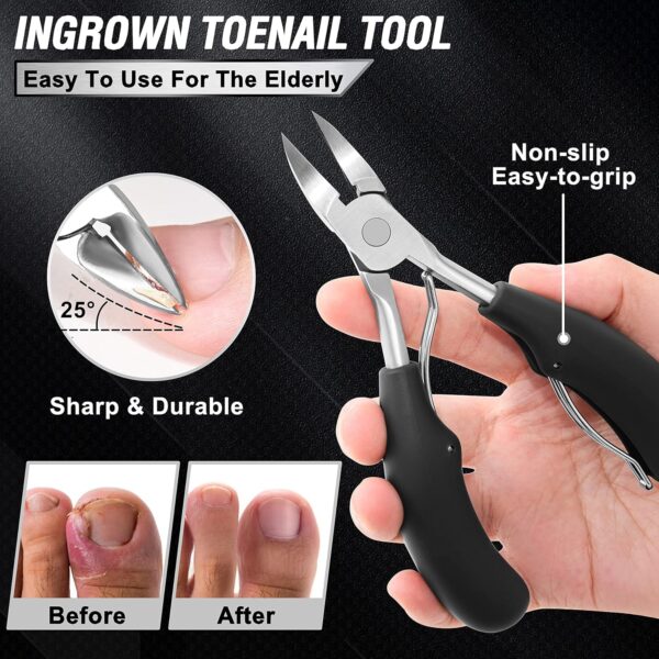 Toenail Clippers for Seniors Thick Toenails, Aucurwen Heavy Duty Toe Nail Clippers Adult Thick Nails Long Handle, Large Toenail Clippers for Thick Nails 7Pcs - Image 3