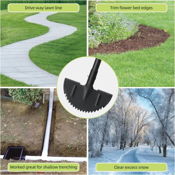Half Moon Edger Lawn Tool - Heavy Duty Saw Tooth Manual Edgers with Sharp Blade & Wide Footplate, 38"-49" Adjustable T-Grip Handle for Landscaping, Sidewalks, Yard,Grass,Flower Bed & Garden Edging - Image 8