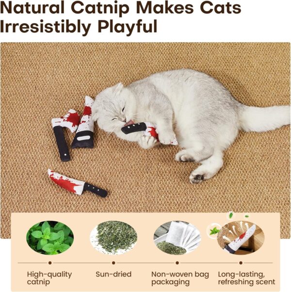 Potaroma 4Pcs Cat Toys, Horror Knife-Shaped Kitten Catnip Crinkly Sound Toys, Indoor Exercise for All Cat Breeds 6.5 Inches - Image 3