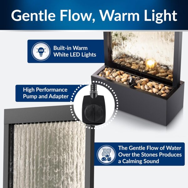 Alpine Corporation Mirror Waterfall Fountain with Stones and Lights - Zen Indoor/Outdoor Decor for Office, Living Room, Patio, Entryway - 72 Inches - Image 6