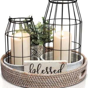 Rustic Farmhouse Lantern Decor Set of 2 - Stylish Decorative Lanterns for Your Living Room, Fireplace Mantle or Kitchen Dining Table - Modern Upscale Beauty for Your Entire Home