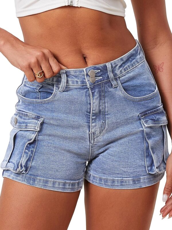 ELLEVEN Women's High-Stretch Cargo Shorts, Y2K Mini, High Waisted, Slim-Fitted Jean Shorts with Pockets