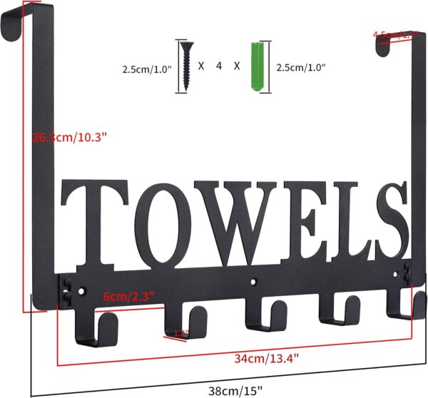 Over The Door Hooks - Towel Holder for Bathroom, Bedroom, Kitchen & Pool - Sandblasted Black Metal Wall Mount - Image 2