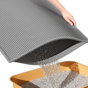 ESTHELLO Cat Litter Mat, Cat Litter Trapping Mat, Honeycomb Double Layer Design, Easy to Clean,Washable (24’’ x 15’’ Gray