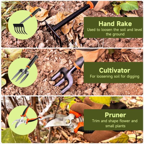 Garden Tool Set 10Pcs, Heavy Duty Gardening Tool Set, with Non-Slip Rubber Grip, Durable Garden Tools Organizer Handbag, Outdoor Hand Tools, Ideal Gardening Tool Kit Gifts for Women and Men - Image 6