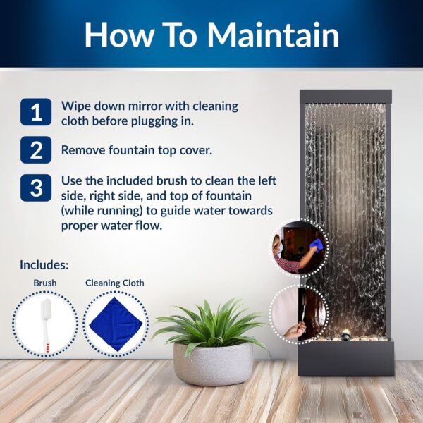 Alpine Corporation Mirror Waterfall Fountain with Stones and Lights - Zen Indoor/Outdoor Decor for Office, Living Room, Patio, Entryway - 72 Inches - Image 7