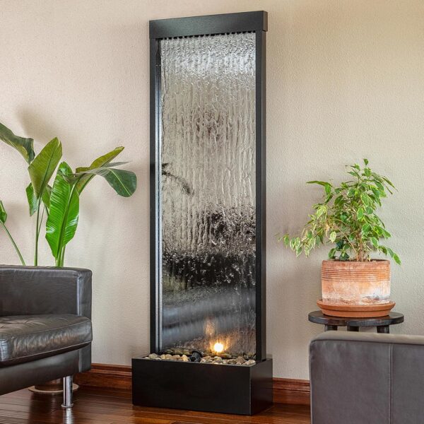 Alpine Corporation Mirror Waterfall Fountain with Stones and Lights - Zen Indoor/Outdoor Decor for Office, Living Room, Patio, Entryway - 72 Inches - Image 2