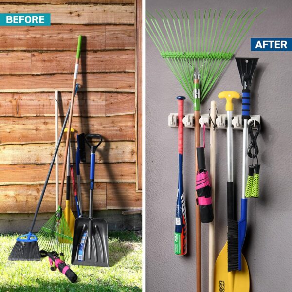 Home-it Mop and Broom Holder Wall Mount Garden Tool Storage Tool Rack Storage & Organization for the Home Plastic Hanger for Closet Garage Organizer (5-position) - Image 3