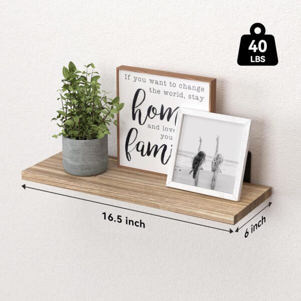 WOPITUES Wood Floating Shelves Set of 6, Shelves for Wall Decor, Farmhouse Shelf for Bedroom, Bathroom Storage Shelves, Book Shelves for Living Room - Rustic Brown - Image 3