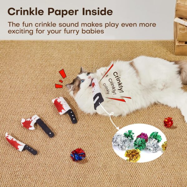 Potaroma 4Pcs Cat Toys, Horror Knife-Shaped Kitten Catnip Crinkly Sound Toys, Indoor Exercise for All Cat Breeds 6.5 Inches - Image 4