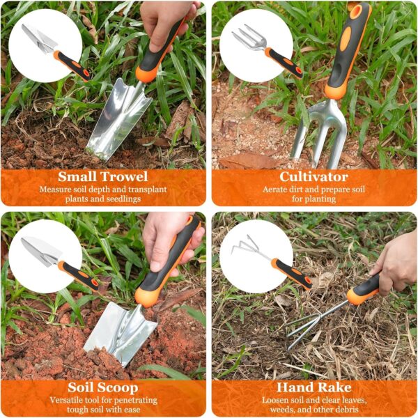 Gardening Tool Set, CHRYZTAL Stainless Steel Heavy Duty Gardening Tool Set, with Non-Slip Rubber Grip, Storage Tote Bag, Outdoor Hand Tools, Ideal Gardening Gifts for Women - Image 6