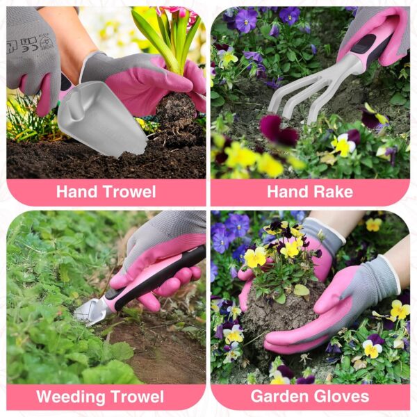 WORKPRO 5PCS Garden Tool Set, Powder Coating Compact Aluminum Gardening Tool Set with Repotting Mat, Outdoor Garden Hand Tools, Ideal Gardening Gift, Pink - Image 4