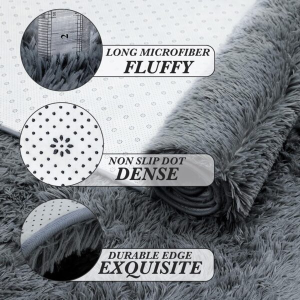 Fluffy Rug 5x7 Bedroom Rugs: Shag Rug for Bedroom - Area Rug 5x7 Grey Plush Fuzzy Soft Carpet for Living Room - Teenage Room Dorm Decor Carpets - Image 7