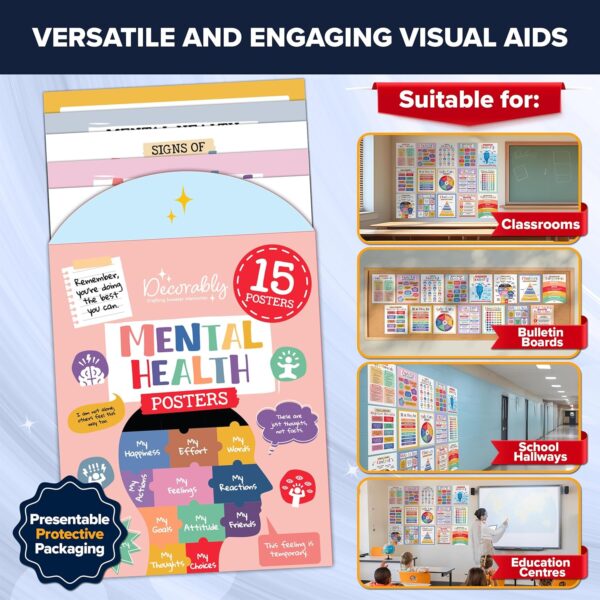 Decorably 15 Mental Health Posters for Classroom, 11x14in Matte-Laminated Educational Mental Health Posters for Office - School, Counselors Office, Therapy Clinic - Image 5