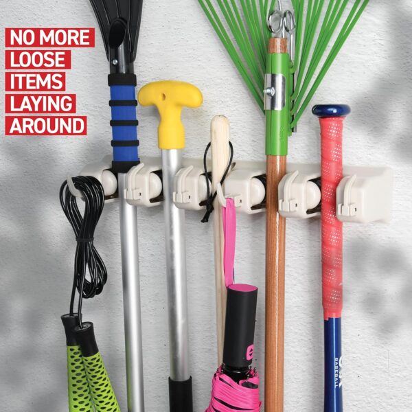 Home-it Mop and Broom Holder Wall Mount Garden Tool Storage Tool Rack Storage & Organization for the Home Plastic Hanger for Closet Garage Organizer (5-position) - Image 6
