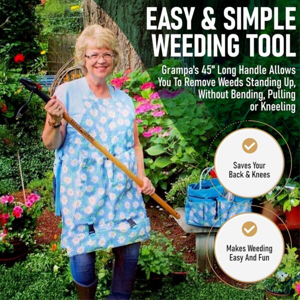 Grampa's Weeder - The Original Stand Up Weed Puller Tool with Long Handle - Made with Real Bamboo & 4-Claw Steel Head Design - Easily Remove Weeds Without Bending, Pulling, or Kneeling. - Image 5