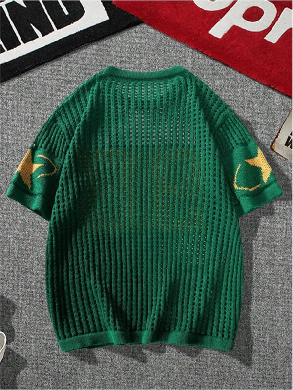 Women's Y2K Jersey Shirts Oversized Number Crochet Hollow Out Jersey Tee Sweater Crew Neck Short Sleeve Knit T Shirts - Image 2