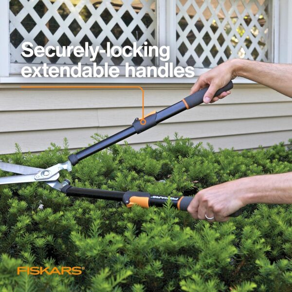 Fiskars Power-Lever Hedge Shears - 25"-33" Extendable Handle - Plant Cutting Scissors - Yard and Garden Tools - Orange/Black - Image 4